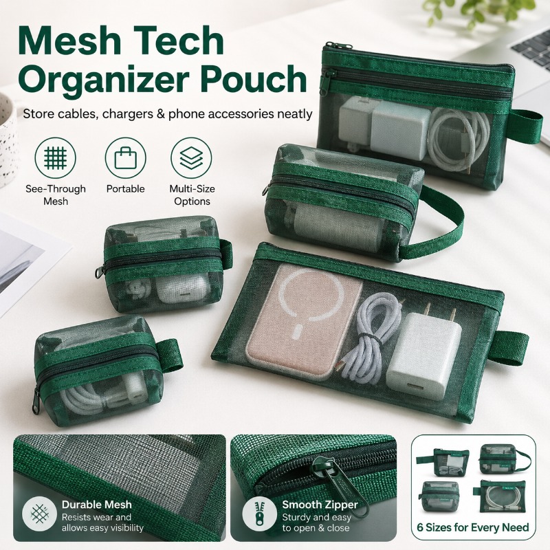 6PCS Mesh Tech Organizer Pouch - огляд і ціна Tech Woven Accessories